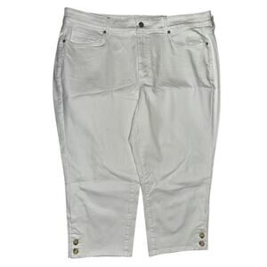 NYDJ 18W Pants Marilyn Crop White Stretch Lift x Tuck Technology Button Accents